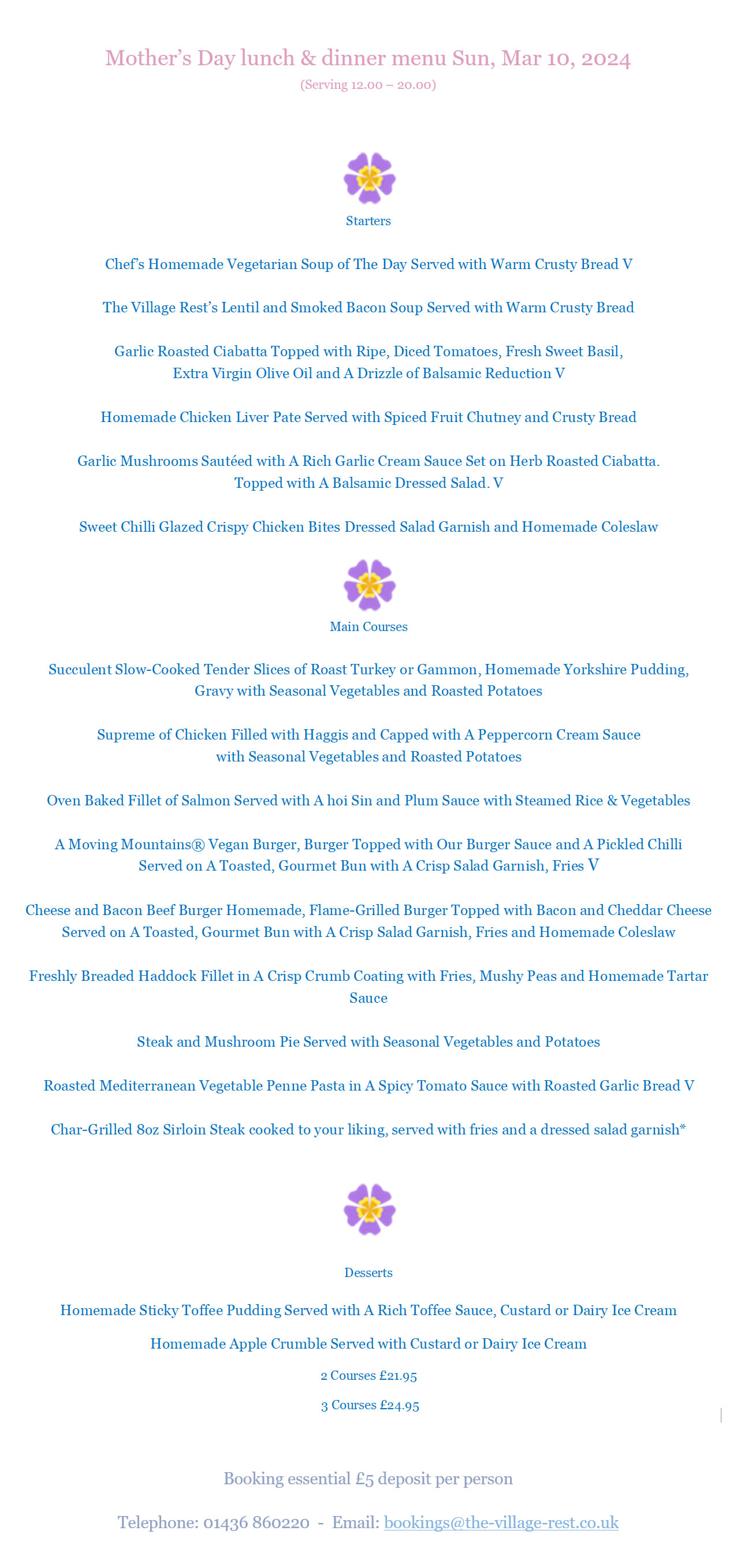 Mother's Day Menu 2024